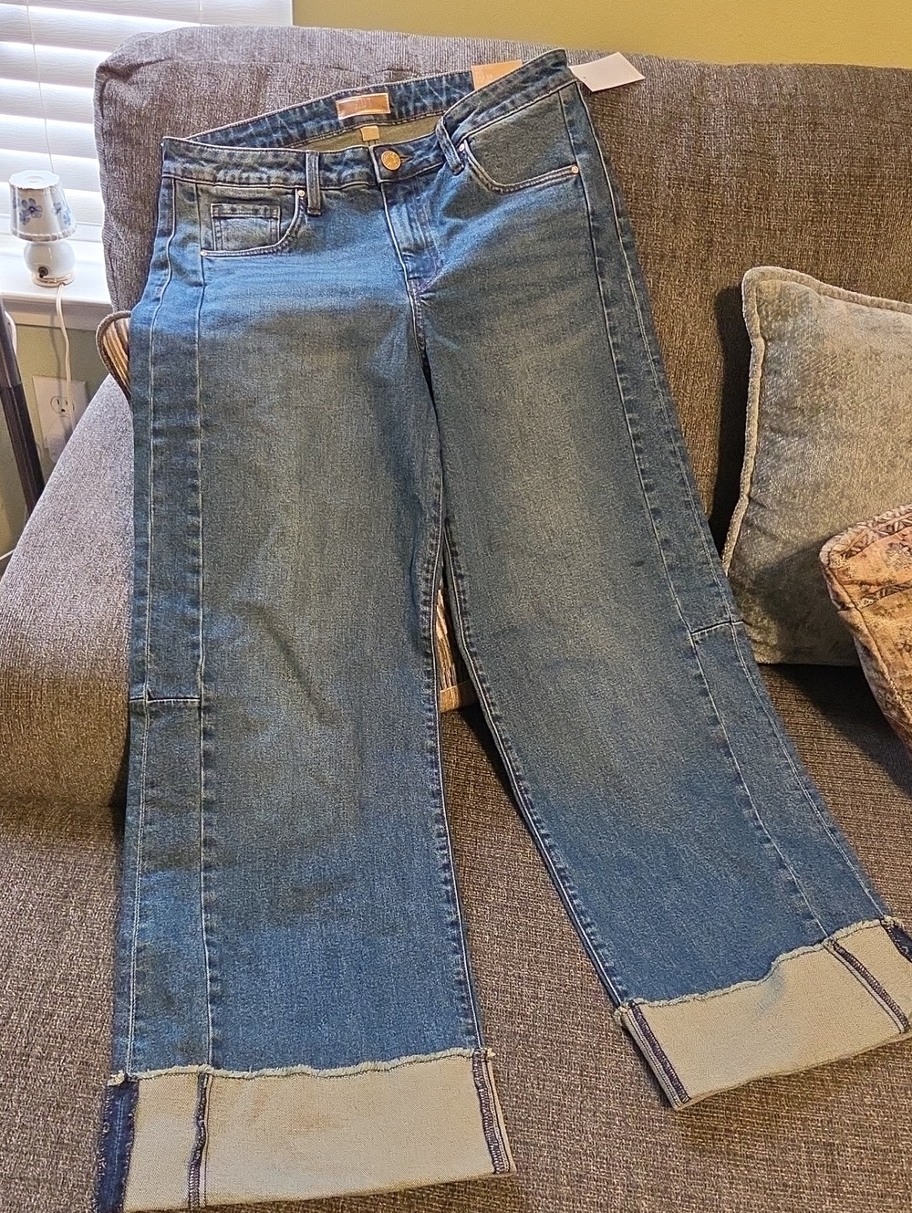 Kut From The Kloth Mid-Wash Blue Wide-Leg Cuffed Jeans